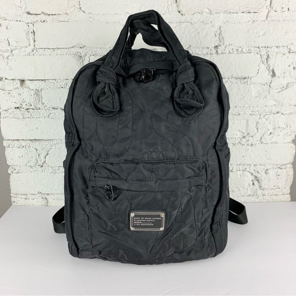 Marc Jacobs Black Quilted Nylon Bow Workwear Standard Supply Backpack